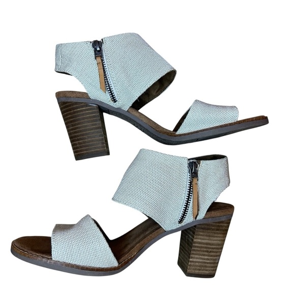 TOMS Women’s Block Heel Sandals – Cream Textured Open Toe 3” Chunky Heel - Picture 8 of 12